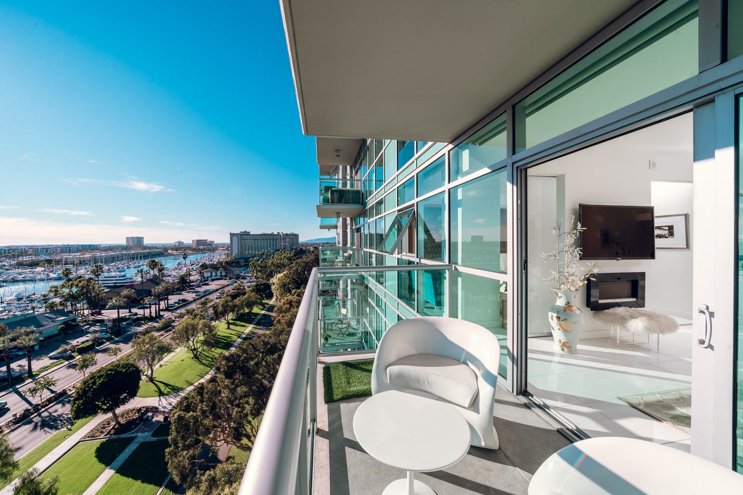 Balcony and interior of an Azzurra condo listing